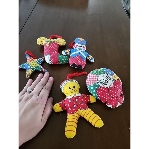 Vintage Calico Handmade Fabric Cloth Christmas Ornaments 1970 Set of 5 Nostalgia - Picture 10 of 10